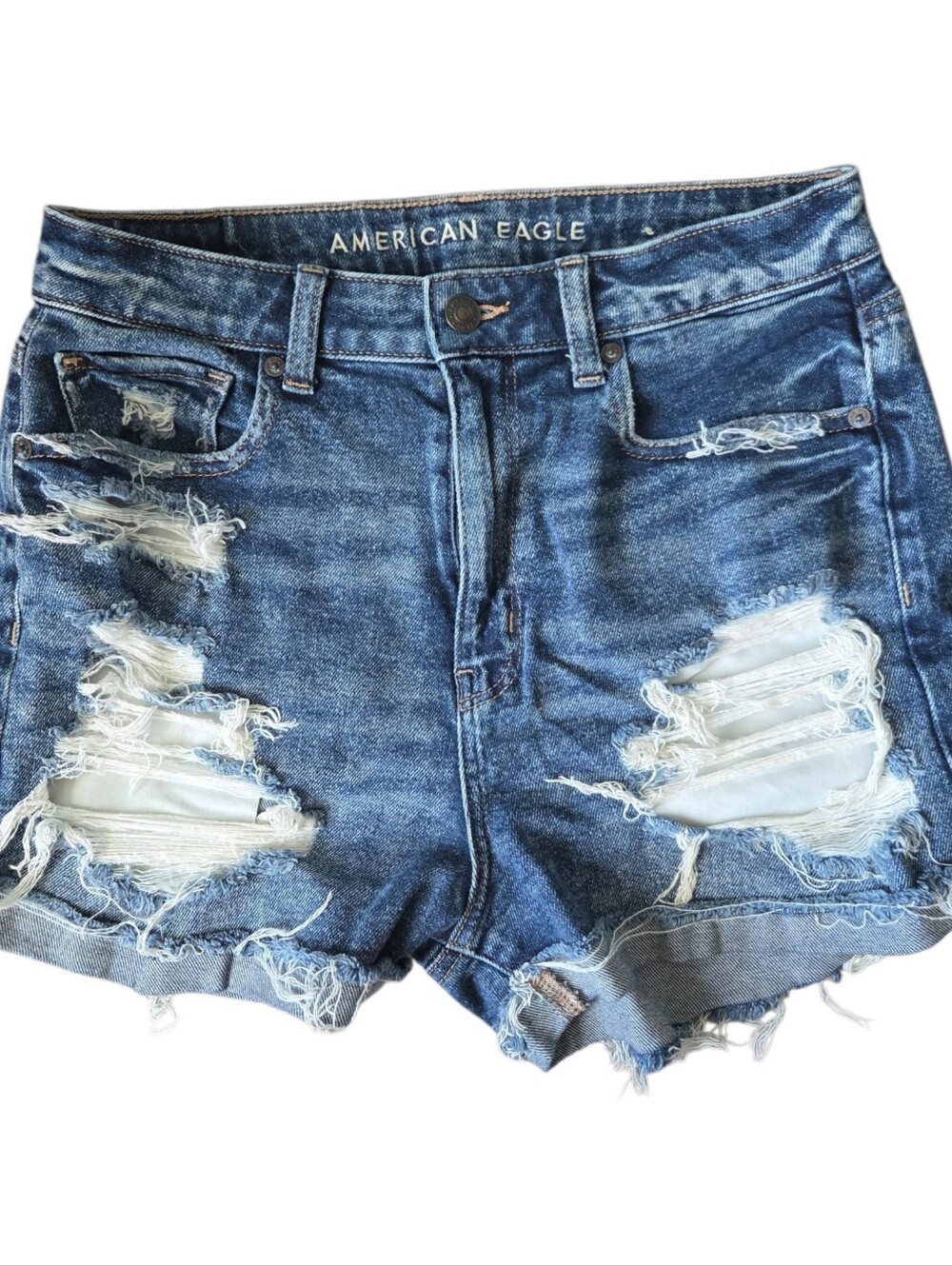 American Eagle Distressed Stretch Denim Shorts Women's Size 8 Medium Wash
